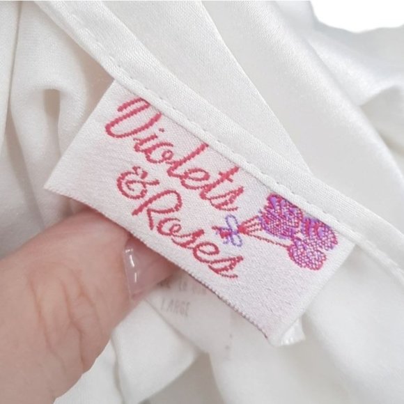 VTG 90s Violets & Roses Solid White Satin Ruffled Slip Dress Night Gown Size L - Picture 4 of 9